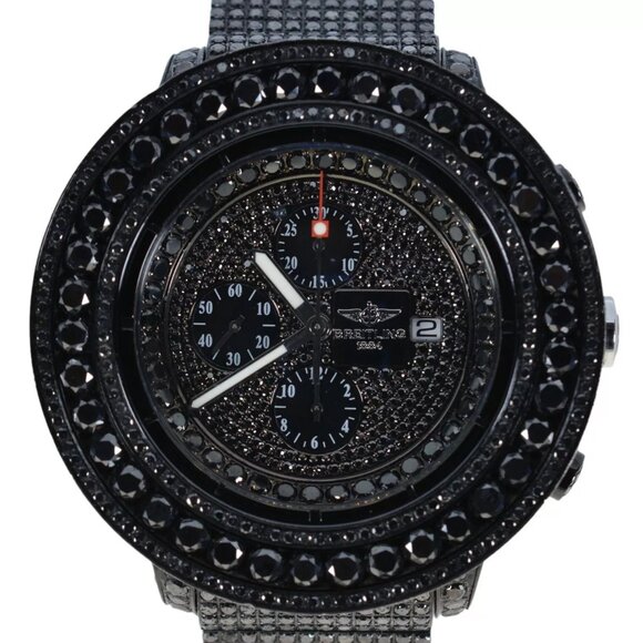 Breitling 56mm Bust Down Black PVD 35 CTW Diamond Super Avenger A13370 Watch! - Picture 1 of 10